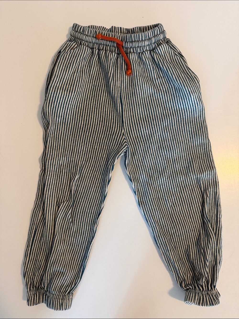 Fun & Vince Striped Drawstring Jogger Pants - Navy & White with Orange Drawcord